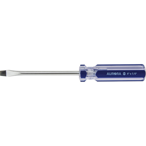Blue Transparent Striped Slotted Screwdriver, 1/4" Tip, Round, Plastic Handle Oxford Builders Supplies Inc