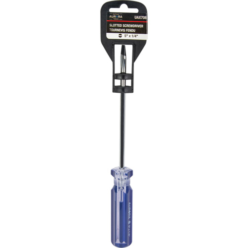 Tournevis &agrave; fente bleu transparent avec bandes, Tige de 1/4", Ronde, Prise en Plastique Oxford Builders Supplies Inc