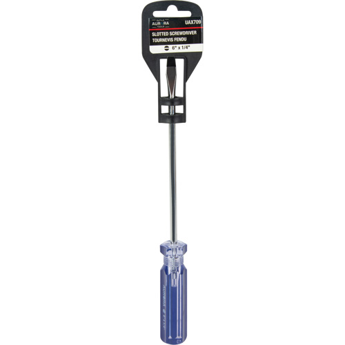 Tournevis &agrave; fente bleu transparent avec bandes, Tige de 1/4", Ronde, Prise en Plastique Oxford Builders Supplies Inc