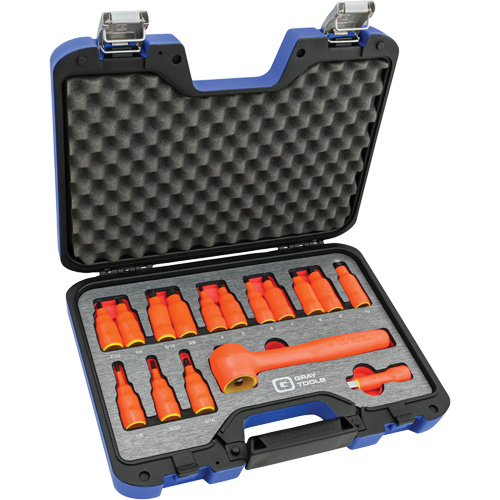 3/8" Drive SAE & Metric Hex Bit Insulated Socket and Attachment Set, 1000 V, 16 Pcs Oxford Builders Supplies Inc
