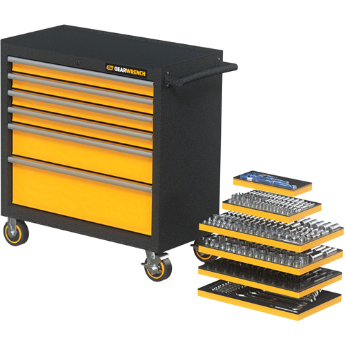 Jeu d'outils m&eacute;triques pour m&eacute;canicien MEGAMOD dans des plateaux en mousse modulaire avec armoire roulante &agrave; outils, 358 morcea Oxford Builders Supplies Inc