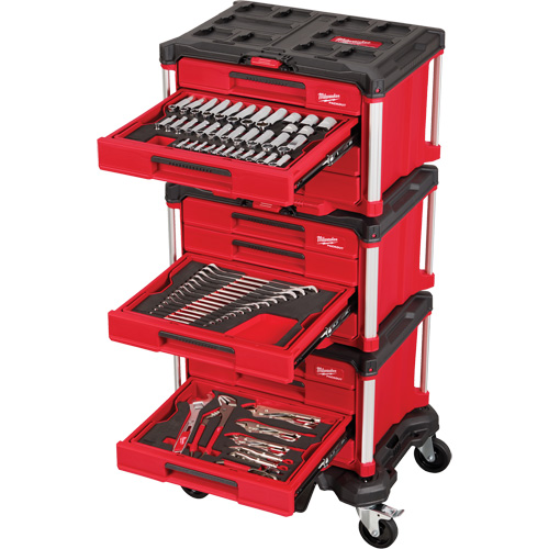 366-Piece Master Mechanics Hand Tool Set with PACKOUT Drawers & Dolly, 16-3/10" x 22-1/5" x 48-5/8", Black/Red Oxford Builders Supplies Inc