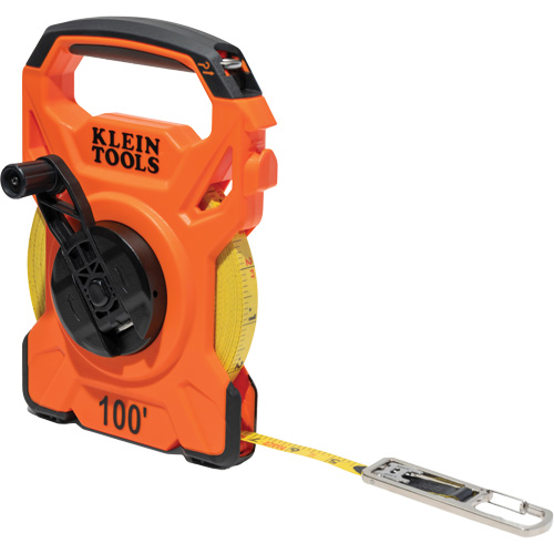 Open Reel Tape Measure with Single Hook & Carabiner, 1/2" x 100', 1/10" Graduations Oxford Builders Supplies Inc