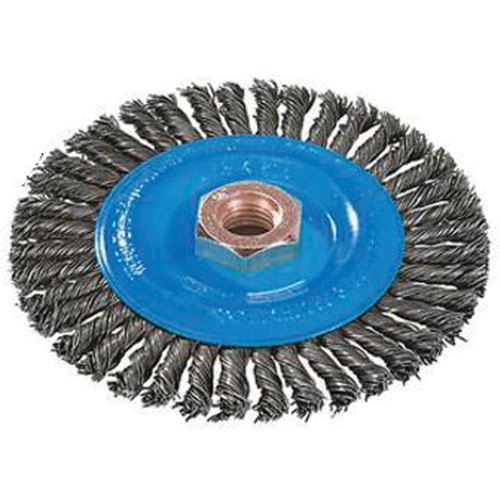 Brosse &agrave; fils nou&eacute;s pour cordons de soudure, Dia. 4", Fils 0,02", Arbre 5/8"-11, Aluminium/Acier inoxydable Oxford Builders Supplies Inc
