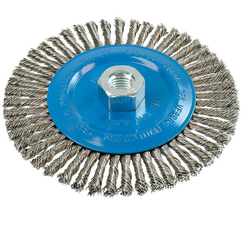 Brosse &agrave; fils &eacute;troits nou&eacute;s et torsad&eacute;s, Dia. 6", Fils 0,02", Arbre 5/8"-11, Aluminium/Acier inoxydable Oxford Builders Supplies Inc