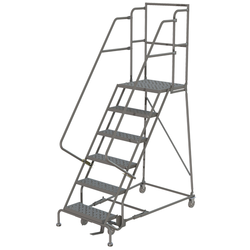Deep Top Step Rolling Ladder, 6 Steps, 16" Step Width, 60" Platform Height, Steel Oxford Builders Supplies Inc