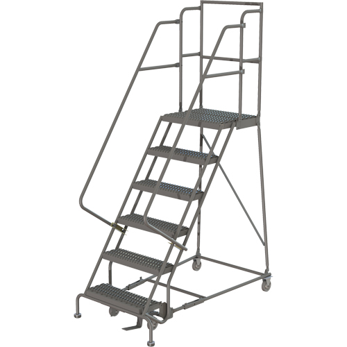 Deep Top Step Rolling Ladder, 6 Steps, 16" Step Width, 60" Platform Height, Steel Oxford Builders Supplies Inc