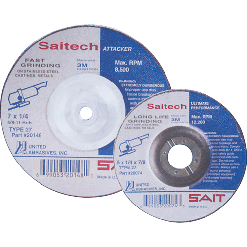 Saitech Ultimate Performance Grinding Wheel, 4" x 1/4", 3/8" Arbor, Aluminum Oxide, Type 27 Oxford Builders Supplies Inc