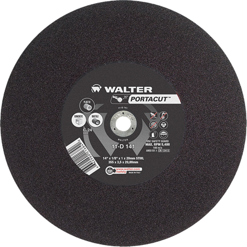 Meule &agrave; tronçonner rapide en acier inoxydable Portacut, 14" x 1/8", Arbre de 7/8", Type 1, Carbure de silicium, 5400 Tr/min Oxford Builders Supplies Inc