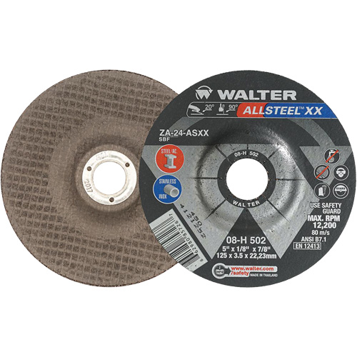 Depressed Centre Grinding Wheels - ALLSTEEL XX, 5" x 1/8", 7/8" Arbor, Type 27, Zirconia Alumina, 12200 RPM Oxford Builders Supplies Inc