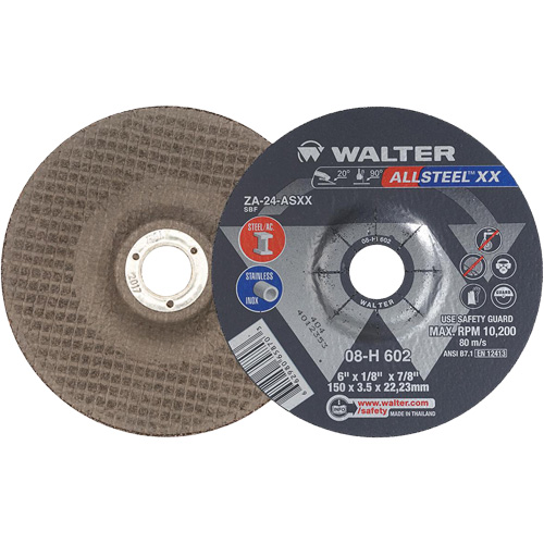 Meules &agrave; moyeu d&eacute;port&eacute; ALLSTEEL XX, 6" x 1/8", Arbre de 7/8", Type 27, Alumine de zirconium, 10 200 Tr/min Oxford Builders Supplies Inc