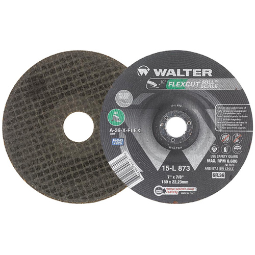 FLEXCUT MILL SCALE Grinding Wheel, 7", 36 Grit, Aluminum Oxide, 7/8", 8600 RPM, Type 29 Oxford Builders Supplies Inc
