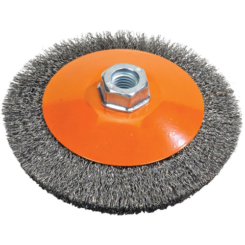 Saucer Crimped Wire Wheel, 6" Dia., 0.012" Fill, 5/8"-11 Arbor Oxford Builders Supplies Inc