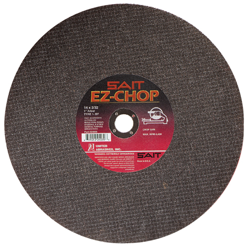 EZ-Chop&reg; Chop Saw Wheel, 14" x 3/32", 1" Arbor, Type 1, Aluminum Oxide, 4400 RPM Oxford Builders Supplies Inc