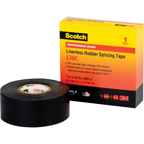 Rubans isolants en caoutchouc sans doublure Scotch 130C, 25,4 mm (1") x 9,14 m (30'), Noir Oxford Builders Supplies Inc