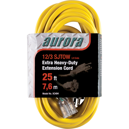 Vinyl Extension Cord with Light Indicator, Outdoor, SJTOW, 12/3 AWG, 15 A, 25' Oxford Builders Supplies Inc