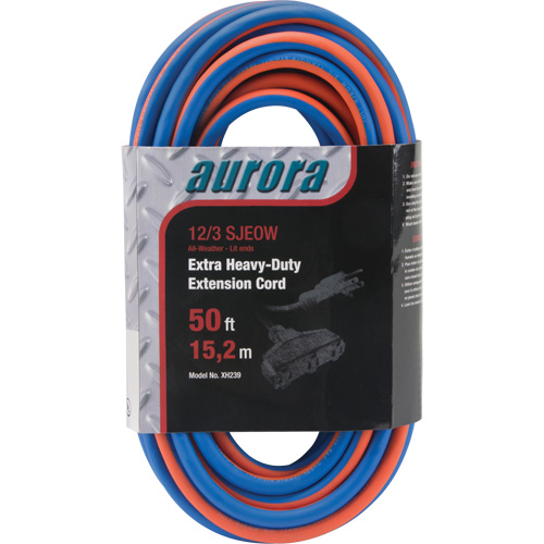 TPE-Rubber Extension Cord with Light Indicator, All-Weather, SJEOW, 12/3 AWG, 15 A, 3 Outlet(s), 50' Oxford Builders Supplies Inc