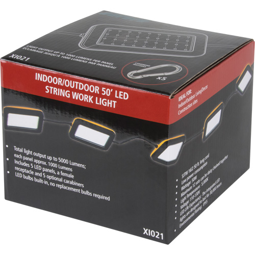 LED String Work Lights, 5 Lights, 50' L, Plastic Housing Oxford Builders Supplies Inc