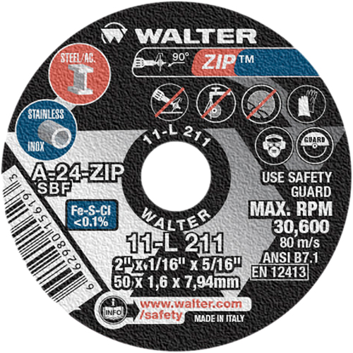 Zip Cut-Off Wheel, 2" x 1/16", 5/16" Arbor, Type 1, Aluminum Oxide, 5100 RPM Oxford Builders Supplies Inc