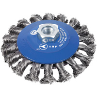 Knot Twisted Conical Bevel Brush, 5" Dia., 0.02" Fill, 5/8"-11NC Arbor Oxford Builders Supplies Inc