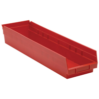Shelf Bins, 6-5/8" W x 4" H x 23-5/8" D, Red, 50 lbs. Capacity Oxford Builders Supplies Inc