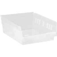 Shelf Bins, 8-3/8" W x 4" H x 11-5/8" D, Clear, 30 lbs. Capacity Oxford Builders Supplies Inc