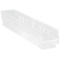 Shelf Bins, 4-1/8" W x 4" H x 23-5/8" D, Clear, 50 lbs. Capacity Oxford Builders Supplies Inc