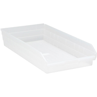 Shelf Bins, 11-1/8" W x 4" H x 23-5/8" D, Clear, 50 lbs. Capacity Oxford Builders Supplies Inc