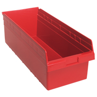 Store-Max Shelf Bins, 11-1/8" W x 8" H x 23-5/8" D, Red, 68 lbs. Capacity Oxford Builders Supplies Inc