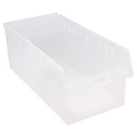 Store-Max Shelf Bins, 11-1/8" W x 8" H x 23-5/8" D, Clear, 68 lbs. Capacity Oxford Builders Supplies Inc