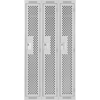 Clean Line Lockers, Bank of 3, 36" x 15" x 72", Steel, Grey, Rivet (Assembled), Perforated Oxford Builders Supplies Inc