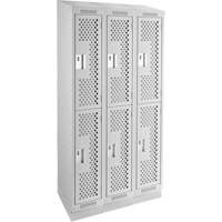 Clean Line Lockers, 2 -tier, Bank of 3, 36" x 12" x 82", Steel, Grey, Rivet (Assembled), Perforated Oxford Builders Supplies Inc