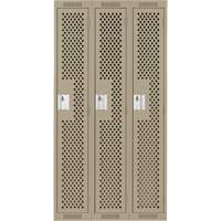 Clean Line Lockers, Bank of 3, 36" x 15" x 72", Steel, Beige, Rivet (Assembled), Perforated Oxford Builders Supplies Inc