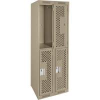 Casiers Clean Line, 2 niveaux, Bloc de 2, 24" x 12" x 72", Acier, Beige, Rivet (assembl&eacute;), Perfor&eacute; Oxford Builders Supplies Inc