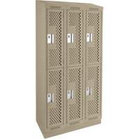 Clean Line Lockers, 2 -tier, Bank of 3, 36" x 12" x 82", Steel, Beige, Rivet (Assembled), Perforated Oxford Builders Supplies Inc