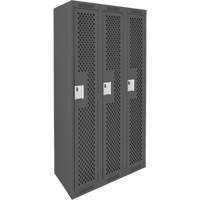 Clean Line Lockers, Bank of 3, 36" x 15" x 72", Steel, Charcoal, Rivet (Assembled), Perforated Oxford Builders Supplies Inc
