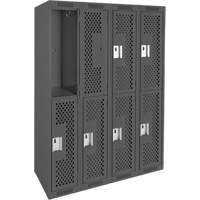 Clean Line Lockers, 2 -tier, Bank of 4, 48" x 15" x 72", Steel, Charcoal, Rivet (Assembled), Perforated Oxford Builders Supplies Inc