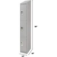 Lockers, 3 -tier, 12" x 18" x 82", Steel, Grey, Knocked Down Oxford Builders Supplies Inc