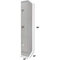 Lockers, 3 -tier, 12" x 18" x 76", Steel, Grey, Knocked Down Oxford Builders Supplies Inc