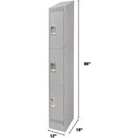 Lockers, 3 -tier, 12" x 18" x 86", Steel, Grey, Knocked Down Oxford Builders Supplies Inc