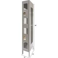 Vented Lockers, 2 -tier, 12" x 18" x 78", Steel, Grey, Knocked Down, Perforated Oxford Builders Supplies Inc