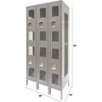 Vented Lockers, 2 -tier, Bank of 3, 36" x 18" x 78", Steel, Grey, Knocked Down, Perforated Oxford Builders Supplies Inc