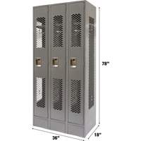 Vented Lockers, Bank of 3, 36" x 18" x 78", Steel, Grey, Knocked Down, Perforated Oxford Builders Supplies Inc