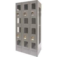 Vented Lockers, 2 -tier, Bank of 3, 36" x 18" x 78", Steel, Grey, Knocked Down, Perforated Oxford Builders Supplies Inc