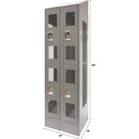 Vented Lockers, 2 -tier, Bank of 2, 24" x 18" x 88", Steel, Grey, Knocked Down, Perforated Oxford Builders Supplies Inc
