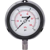 Pressure Gauge, 4-1/2" , 0 - 15 psi/0 - 100 kPa, Bottom Mount, Liquid Filled Analogue Oxford Builders Supplies Inc