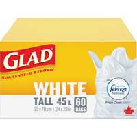 Sacs &agrave; ordures hauts 45 L avec Febreze, R&eacute;gulier, 24" la x 28" lo, Blanc Oxford Builders Supplies Inc