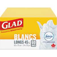 Sacs &agrave; ordures hauts 45 L avec Febreze, R&eacute;gulier, 24" la x 28" lo, Blanc Oxford Builders Supplies Inc