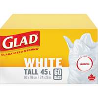 Tall 45L Unscented Garbage Bags, Regular, 24" W x 28" L, White Oxford Builders Supplies Inc