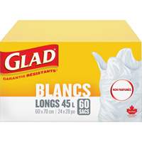 Tall 45L Unscented Garbage Bags, Regular, 24" W x 28" L, White Oxford Builders Supplies Inc